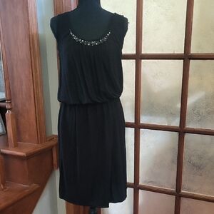 LOFT Black Sleeveless Dress with Beaded Neckline